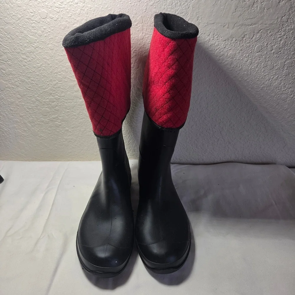 Sorel Black Rubber Red Quilted Felt Fleece Lined Rain Boots Mens 11 Canada Made